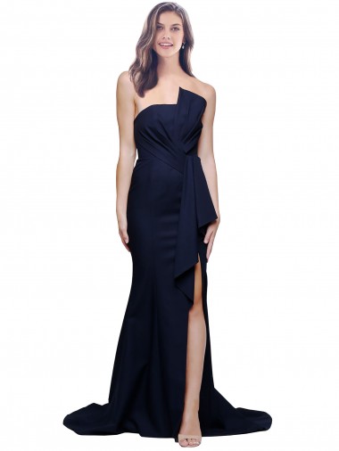 Strapless Sweep Train Stretch Crepe Dark Navy Sheath Sleeveless Semi Formal Evening Dress / Prom Dress / Bridesmaid Dress Darwin