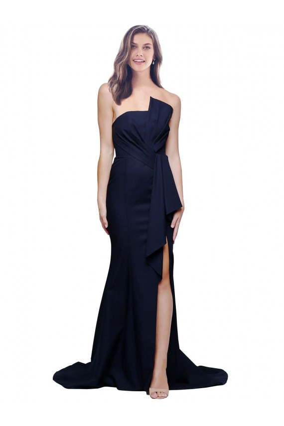 Strapless Sweep Train Stretch Crepe Dark Navy Sheath Sleeveless Semi Formal Evening Dress / Prom Dress / Bridesmaid Dress Darwin