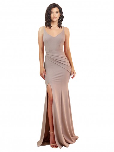 V-Neck Long Stretch Crepe Dusty Pink Sleeveless Black Tie Evening Gown / Prom Dress / Bridesmaid Dress Darwin