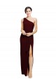 One Shoulder Long Stretch Crepe Burgundy Gold Sleeveless Black Tie Evening Gown / Prom Dress / Bridesmaid Dress Darwin