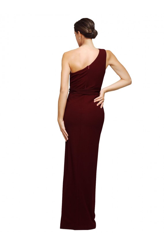 One Shoulder Long Stretch Crepe Burgundy Gold Sleeveless Black Tie Evening Gown / Prom Dress / Bridesmaid Dress Darwin