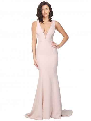 V-Neck Sweep Train Stretch Crepe Pink Sleeveless Black Tie Evening Gown / Prom Dress / Bridesmaid Dress Darwin