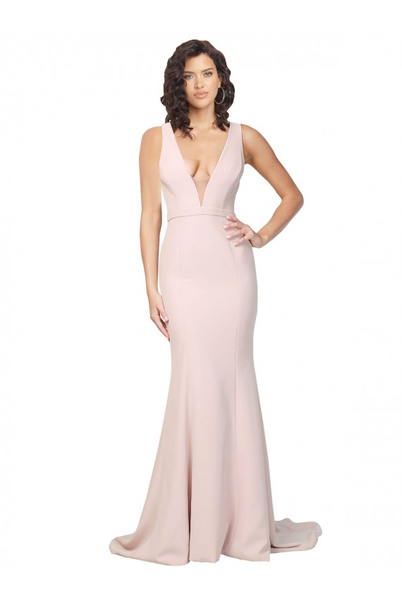 V-Neck Sweep Train Stretch Crepe Pink Sleeveless Black Tie Evening Gown / Prom Dress / Bridesmaid Dress Darwin