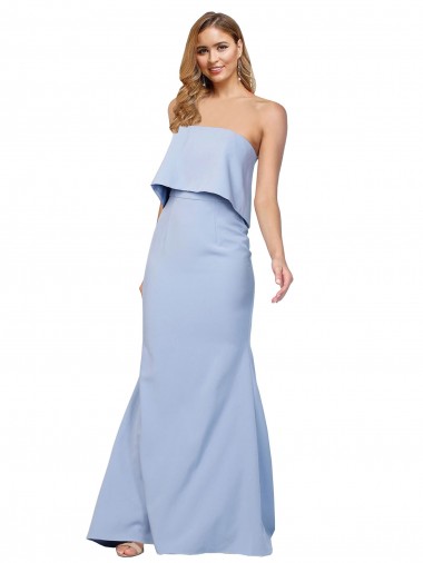 Strapless Long Stretch Crepe Light Sky Blue Sleeveless Formal Dress / Bridesmaid Dress Darwin