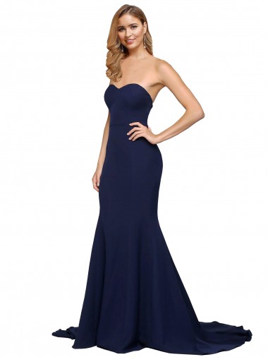 Sweetheart Sweep Train Stretch Crepe Dark Navy Sleeveless Formal Evening Gown / Prom Dress / Bridesmaid Dress Darwin