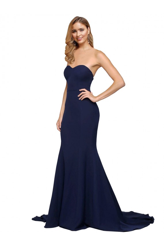 Sweetheart Sweep Train Stretch Crepe Dark Navy Sleeveless Formal Evening Gown / Prom Dress / Bridesmaid Dress Darwin