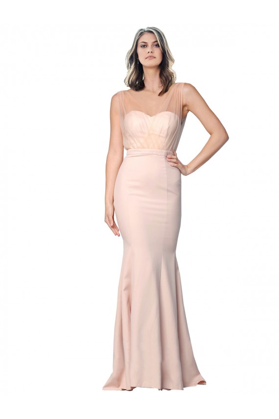 Sweetheart Long Stretch Crepe & Tulle Nude Sleeveless Formal Evening Gown / Prom Dress / Bridesmaid Dress Darwin