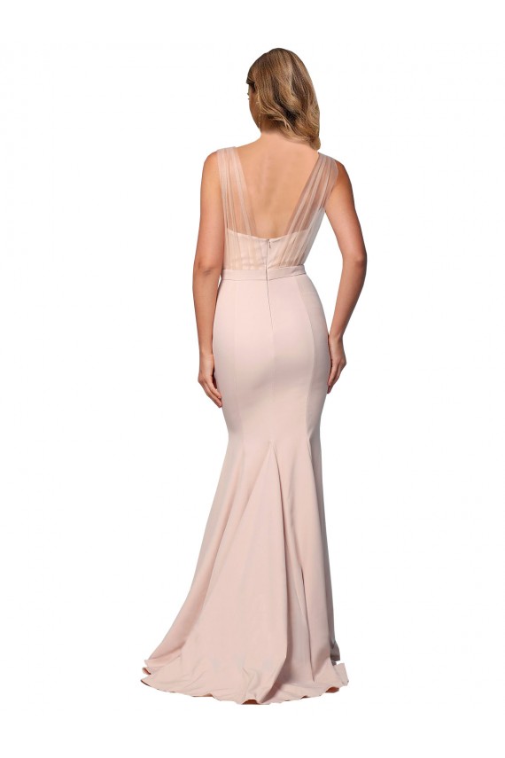Sweetheart Long Stretch Crepe & Tulle Nude Sleeveless Formal Evening Gown / Prom Dress / Bridesmaid Dress Darwin