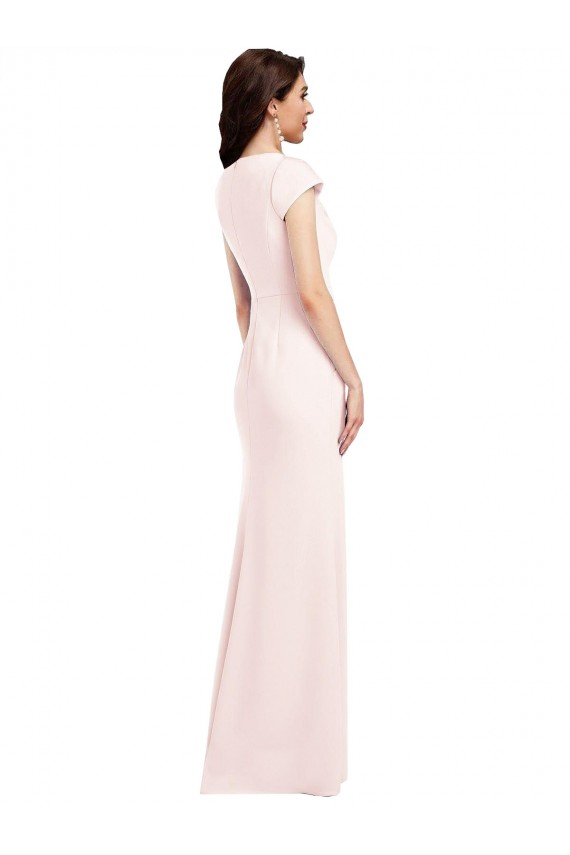 V-Neck Long Stretch Crepe Pink Cap Sleeves Formal Evening Gown / Prom Dress / Bridesmaid Dress Darwin
