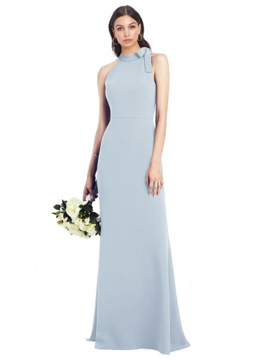 High Neck Long Stretch Crepe Light Sky Blue Sleeveless Semi Formal Evening Dress / Prom Dress / Bridesmaid Dress Darwin