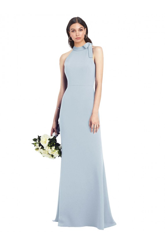 High Neck Long Stretch Crepe Light Sky Blue Sleeveless Semi Formal Evening Dress / Prom Dress / Bridesmaid Dress Darwin