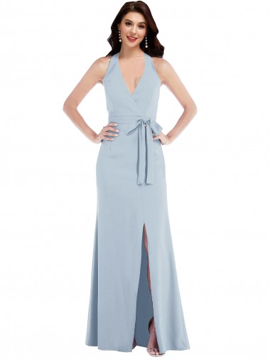V-Neck Long Stretch Crepe Light Sky Blue Sleeveless Formal Evening Gown / Prom Dress / Bridesmaid Dress Darwin
