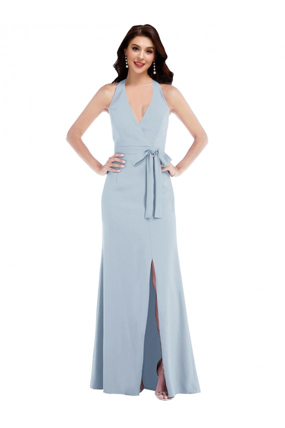 V-Neck Long Stretch Crepe Light Sky Blue Sleeveless Formal Evening Gown / Prom Dress / Bridesmaid Dress Darwin