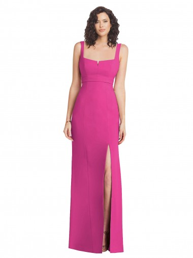 Square Neck Long Stretch Crepe Fuchsia Sleeveless Semi Formal Evening Dress / Prom Dress / Bridesmaid Dress Darwin