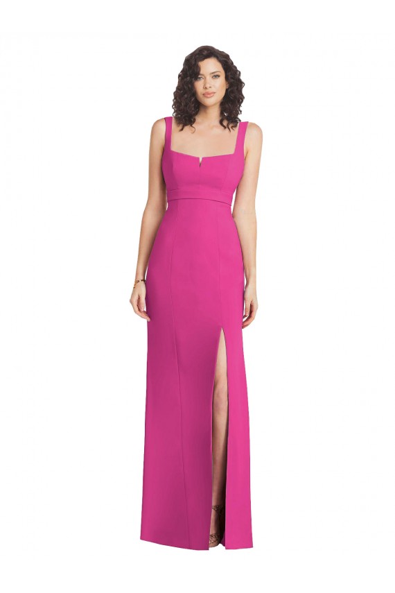 Square Neck Long Stretch Crepe Fuchsia Sleeveless Semi Formal Evening Dress / Prom Dress / Bridesmaid Dress Darwin