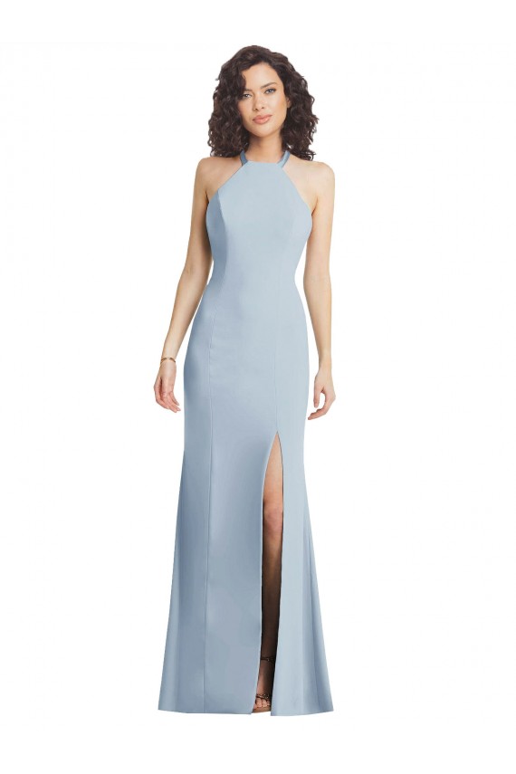 High Neck Long Stretch Crepe Light Sky Blue Sleeveless Formal Evening Gown / Prom Dress / Bridesmaid Dress Darwin