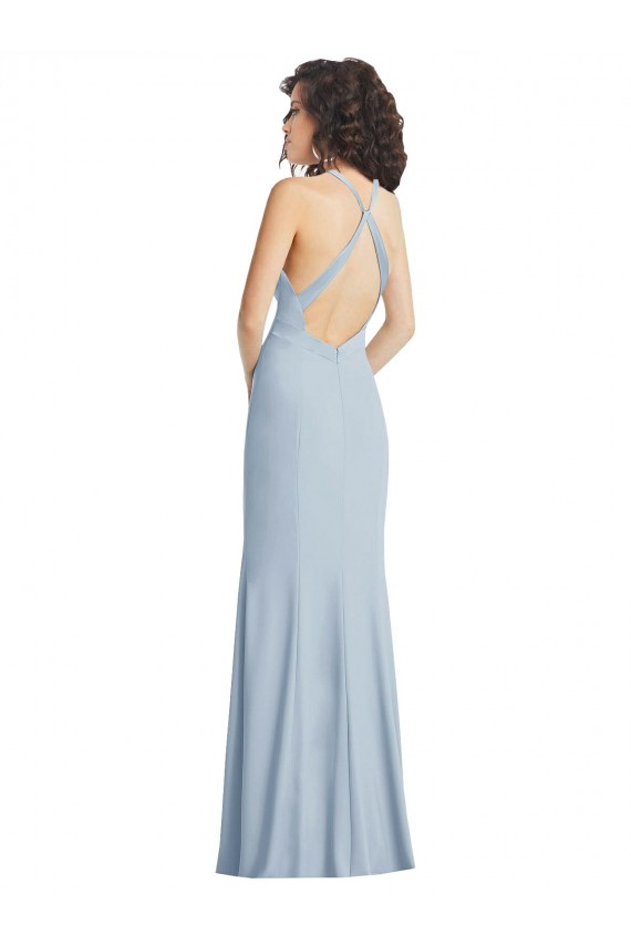 High Neck Long Stretch Crepe Light Sky Blue Sleeveless Formal Evening Gown / Prom Dress / Bridesmaid Dress Darwin