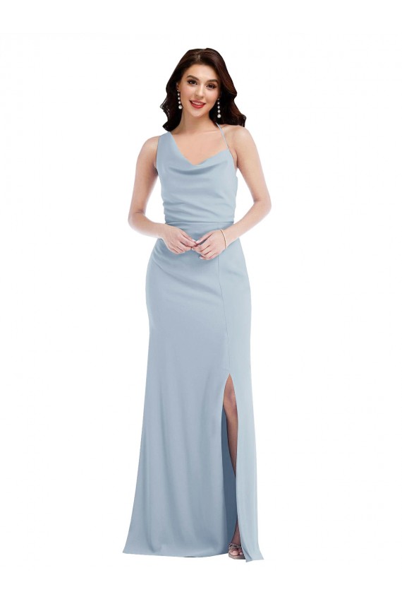 One Shoulder Long Stretch Crepe Light Sky Blue Sleeveless Formal Dress / Bridesmaid Dress Darwin