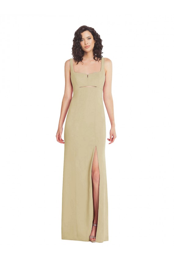Square Neck Long Stretch Crepe Champagne Sleeveless Formal Evening Gown / Prom Dress / Bridesmaid Dress Darwin