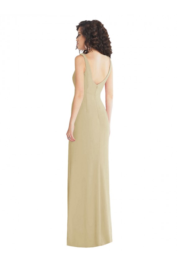 Square Neck Long Stretch Crepe Champagne Sleeveless Formal Evening Gown / Prom Dress / Bridesmaid Dress Darwin