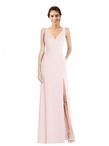 V-Neck Long Stretch Crepe Pink Sleeveless Black Tie Evening Dress / Prom Dress / Bridesmaid Dress Darwin