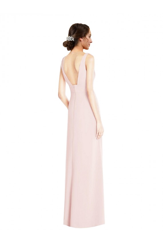 V-Neck Long Stretch Crepe Pink Sleeveless Black Tie Evening Dress / Prom Dress / Bridesmaid Dress Darwin