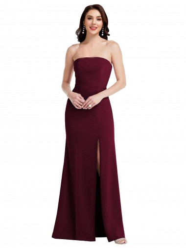 Strapless Long Stretch Crepe Burgundy Gold Sleeveless Semi Formal Evening Dress / Prom Dress / Bridesmaid Dress Darwin