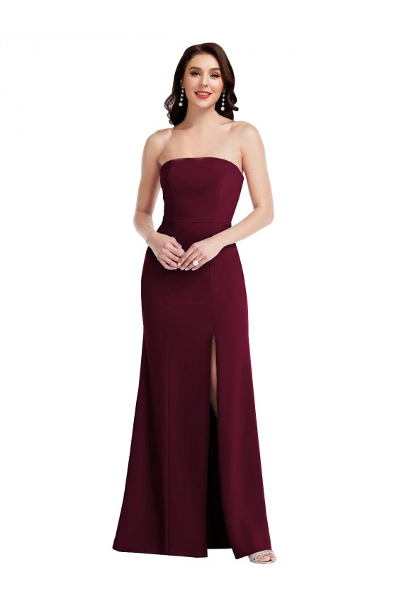 Strapless Long Stretch Crepe Burgundy Gold Sleeveless Semi Formal Evening Dress / Prom Dress / Bridesmaid Dress Darwin