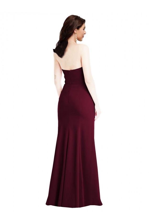 Strapless Long Stretch Crepe Burgundy Gold Sleeveless Semi Formal Evening Dress / Prom Dress / Bridesmaid Dress Darwin