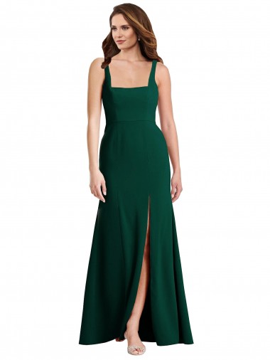Square Neck Long Stretch Crepe Midnight Green Sleeveless Semi Formal Evening Dress / Prom Dress / Bridesmaid Dress Darwin