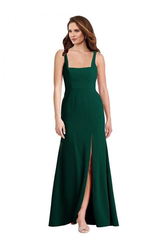 Square Neck Long Stretch Crepe Midnight Green Sleeveless Semi Formal Evening Dress / Prom Dress / Bridesmaid Dress Darwin