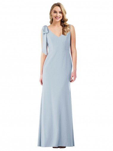 V-Neck Long Stretch Crepe Light Sky Blue Sleeveless Semi Formal Evening Dress / Prom Dress / Bridesmaid Dress Darwin