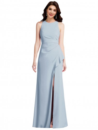 Halter Neck Long Stretch Crepe Light Sky Blue Sleeveless Formal Dress / Bridesmaid Dress Darwin