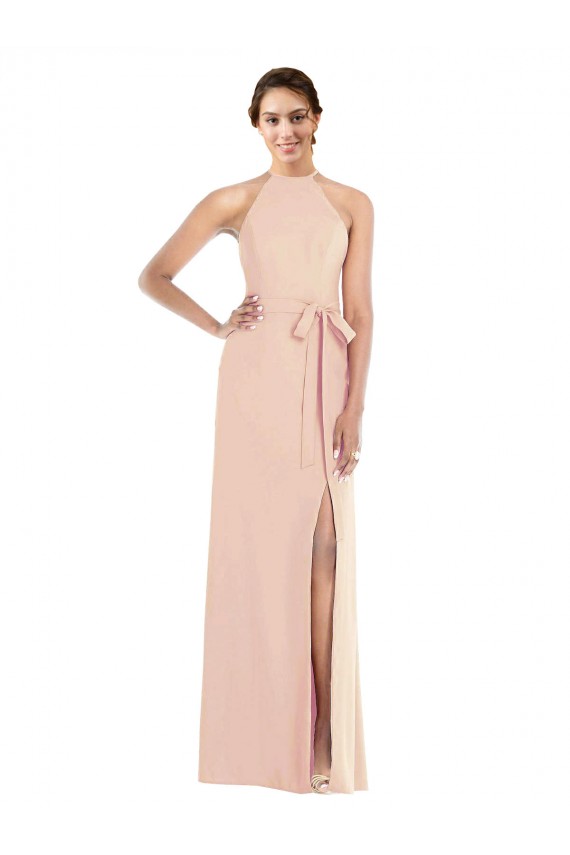 Halter Neck Long Stretch Crepe Nude Sleeveless Formal Evening Gown / Prom Dress / Bridesmaid Dress Darwin