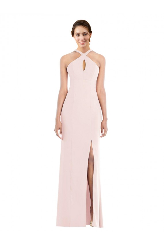 Halter Neck Long Stretch Crepe Pink Sleeveless Formal Evening Gown / Prom Dress / Bridesmaid Dress Darwin