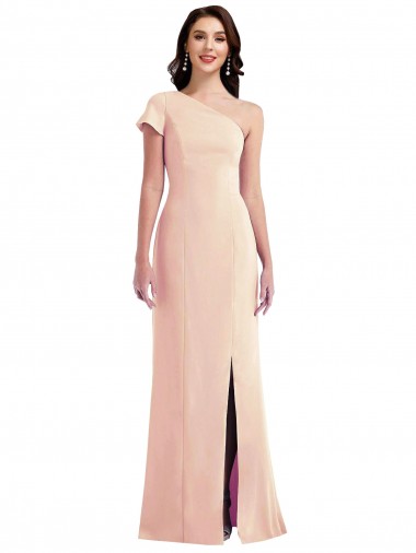 One Shoulder Long Stretch Crepe Nude Cap Sleeves Formal Evening Gown / Prom Dress / Bridesmaid Dress Darwin
