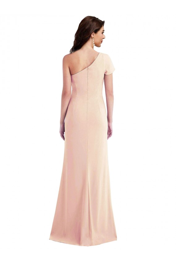 One Shoulder Long Stretch Crepe Nude Cap Sleeves Formal Evening Gown / Prom Dress / Bridesmaid Dress Darwin