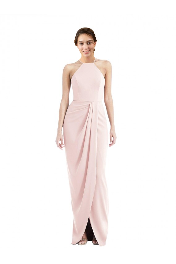 Halter Neck Long Stretch Crepe Pink Sleeveless Semi Formal Evening Dress / Prom Dress / Bridesmaid Dress Darwin