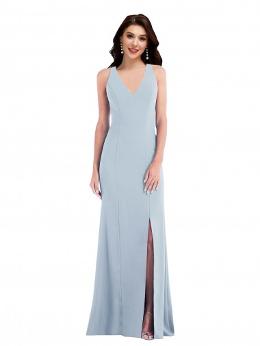 V-Neck Long Stretch Crepe Light Sky Blue Sleeveless Evening Dress / Bridesmaid Dress Darwin