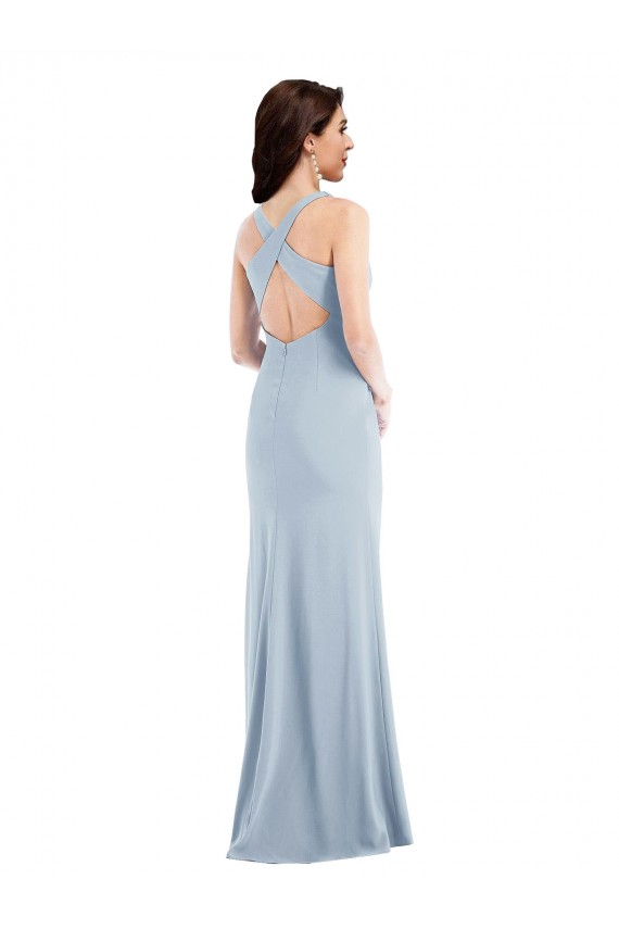 V-Neck Long Stretch Crepe Light Sky Blue Sleeveless Evening Dress / Bridesmaid Dress Darwin