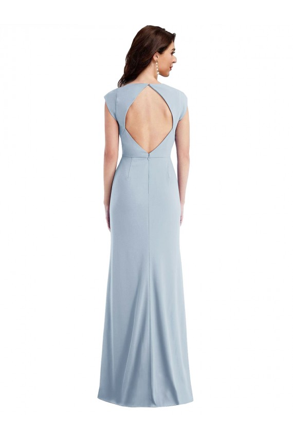 Long Stretch Crepe Light Sky Blue Cap Sleeves Formal Evening Gown / Prom Dress / Bridesmaid Dress Darwin