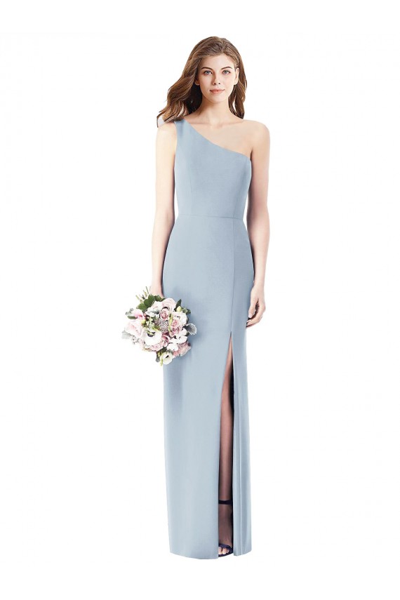 One Shoulder Long Stretch Crepe Light Sky Blue Sleeveless Semi Formal Evening Dress / Prom Dress / Bridesmaid Dress Darwin