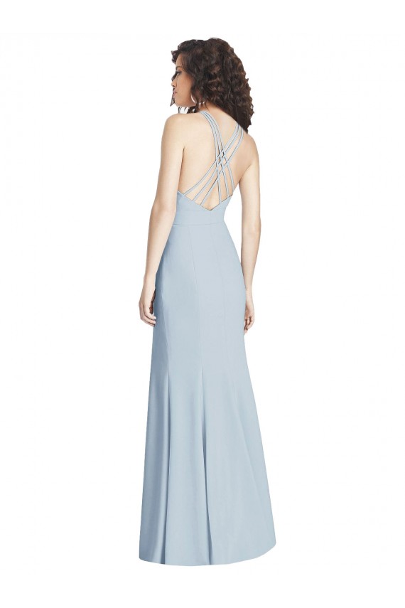 Halter Neck Long Stretch Crepe Light Sky Blue Sleeveless Evening Dress / Bridesmaid Dress Darwin