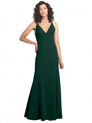 V-Neck Long Stretch Crepe Midnight Green Sleeveless Formal Dress / Bridesmaid Dress Darwin
