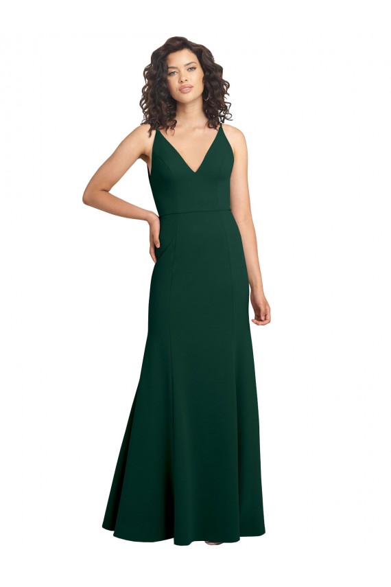 V-Neck Long Stretch Crepe Midnight Green Sleeveless Formal Dress / Bridesmaid Dress Darwin