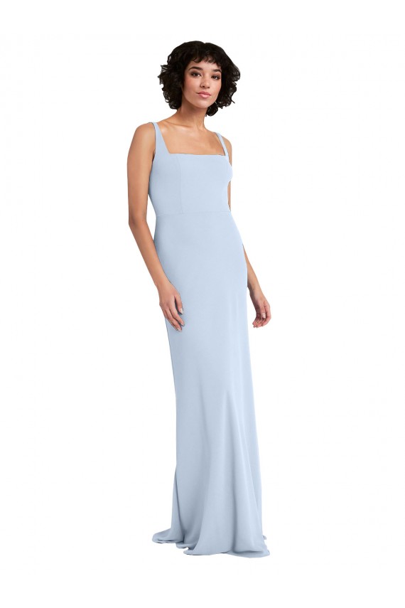 Square Neck Long Stretch Crepe Light Sky Blue Sleeveless Prom Dress / Bridesmaid Dress Darwin