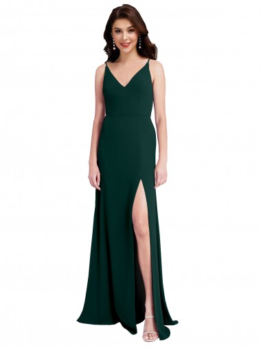 V-Neck Long Stretch Crepe Midnight Green Sleeveless Formal Evening Gown / Prom Dress / Bridesmaid Dress Darwin