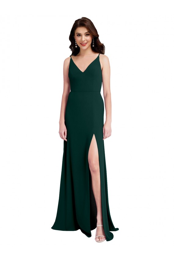 V-Neck Long Stretch Crepe Midnight Green Sleeveless Formal Evening Gown / Prom Dress / Bridesmaid Dress Darwin