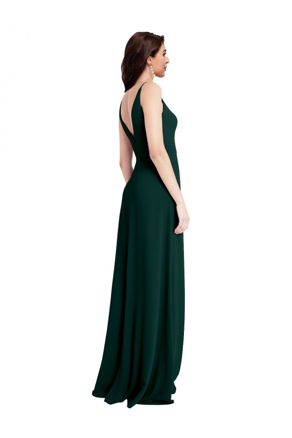 V-Neck Long Stretch Crepe Midnight Green Sleeveless Formal Evening Gown / Prom Dress / Bridesmaid Dress Darwin