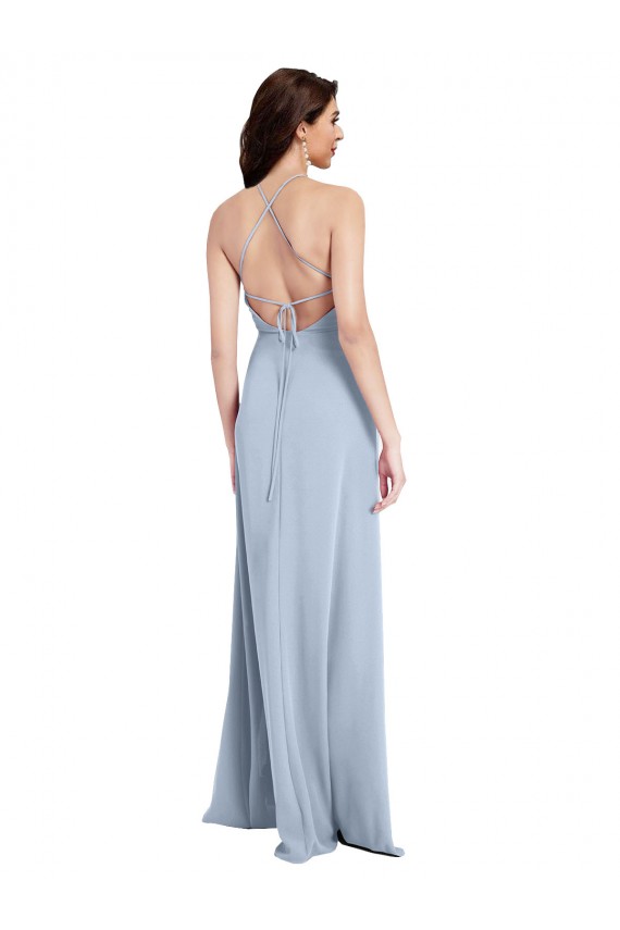 High Neck Long Stretch Crepe Light Sky Blue Sheath Sleeveless Formal Evening Gown / Prom Dress / Bridesmaid Dress Darwin